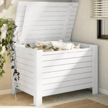 Caja de almacenaje con tapa rana de madera maciza blanca 100x49x54cm