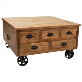 Mesa Auxiliar de Madera y Metal Marrón Wanderlust Deco 90 x 47 x 90 cm