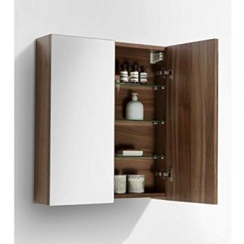 Armario Espejo Baño 60cm Montado Siena Nogal Minimalista con 3 Estantes de Vidrio