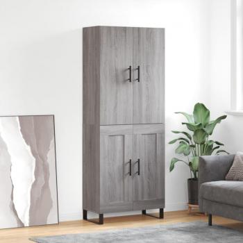 Aparador Alto Moderno de Madera Contrachapada Gris Sonoma 69,5x34x180 cm con 2 Puertas y Cajón para Almacenaje en Salón