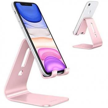 Soporte Móvil Mesa, OMOTON Soporte Teléfono de Escritorio, Base Móvil de Aluminio para iPhone 12 Pro Max 12 Mini 11 SE Xiaomi Redmi 9 9S 8 Pro , Samsung, Huawei, iPad Mini y Smartphones, Oro Rosa.