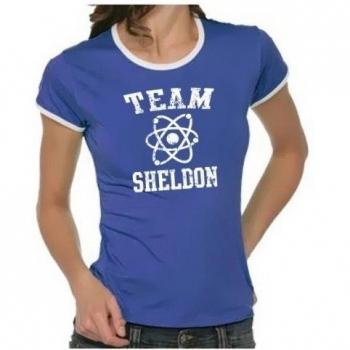 Coole-Fun-T-Shirts T-shirt Team Sheldon - Big Bang Theory ! Vintage Rigi - Camiseta de deporte para mujer, color azul, talla S