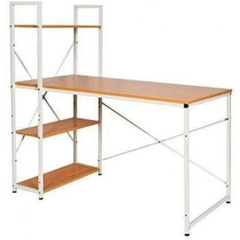 ts-ideen Escritorio de madera mesa de trabajo para el PC fibra de madera marco de metal blanco