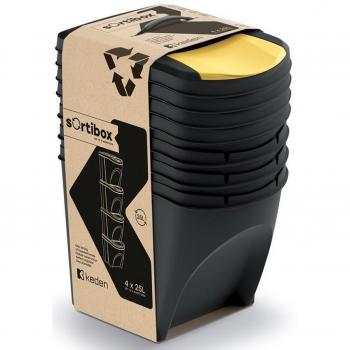 Set de 4 cubos de basura KEDEN SORTIBOX 100% plástico reciclado negro, volumen total 100L (4x25L)
