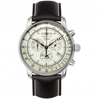 Zeppelin Men's Chronograph Swiss Quartz Movement Watch with Leather Strap 8680-3