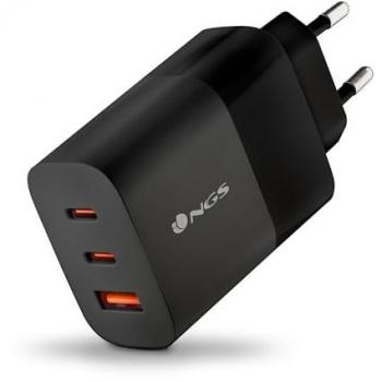 Cargador de Pared NGS BUD 65W GaN Universal con 3 Puertos USB-C y USB-A, Carga Rápida y Segura para Dispositivos Móviles y Laptops