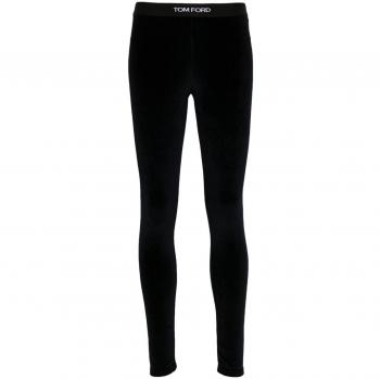 Tom Ford Women's Logo Velvet Leggings in Blue | Size XS