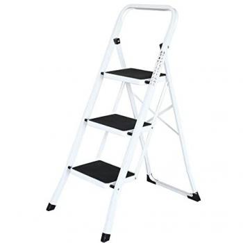 Escalera doméstica plegable antideslizante de 3 peldaños color blanco