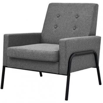 vidaXL Sillón Acero Tela Gris Claro Asiento Silla Banco Taburete Sofá Mueble