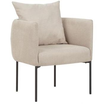 Sillón elegante retro de lino sintético beige claro con cojín y patas de hierro negras Malmos