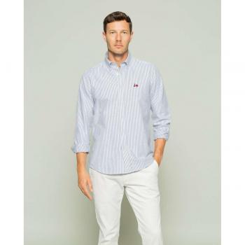 Camisa Scotta Oxford regular a rayas azul y blanco de hombre