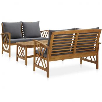 3-Piece Garden Lounge Set with Cushions - Solid Acacia Wood