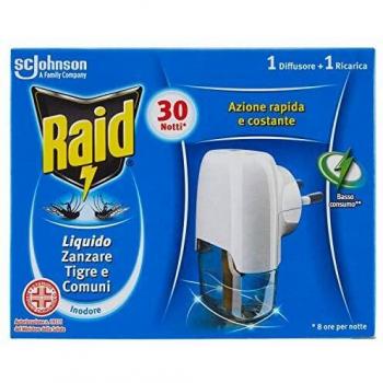 Difusor Eléctrico Antimosquitos Raid Líquido 30 Noches + 1 Recarga 21 ml