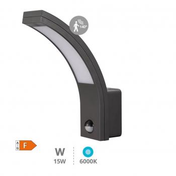 Aplique Pared LED Tegar con Sensor de Movimiento 15W 6000K Gris Antracita - Iluminación Eficiente