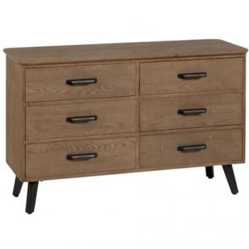 Aparador de Madera de Abeto Natural y Negro con 6 Cajones - 120 x 41 x 77 cm
