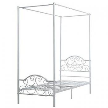 Cama con dosel Leyna - 90 x 190 cm - Metal - Blanco
