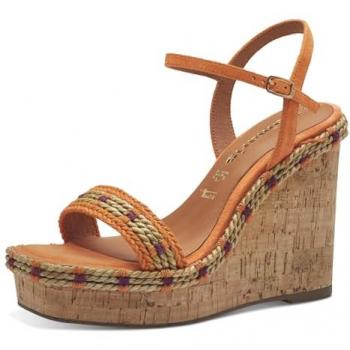 Sandalia de Mujer Tamaris 28041-42-606 Naranja con Tacón Cuña y Decoración Étnica