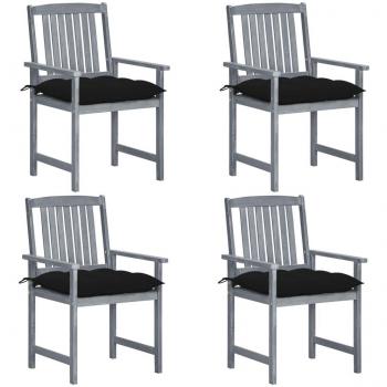 Gray Solid Acacia Wood Patio Chairs with Cushions - Set of 4