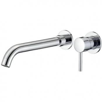 Grifo de Lavabo Empotrado Redondo Monomando Cromado 26cm Serie Guadiana - Ahorro de Agua, Instalación Fácil, Latón e Inoxidable