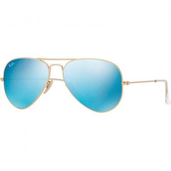 Ray-Ban Aviator Large Metal Sunglasses RB3025 112/17 Matte Gold Frame with Green Mirror Multilayer Blue Lenses Unisex Pilot