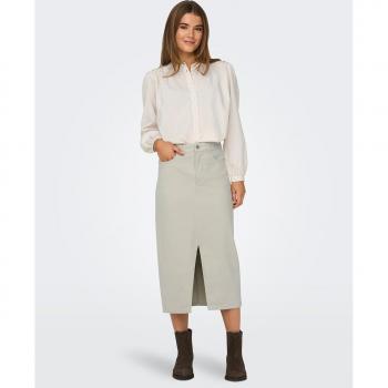 Only Lola Beige Midi Skirt with Slit - Regular Fit