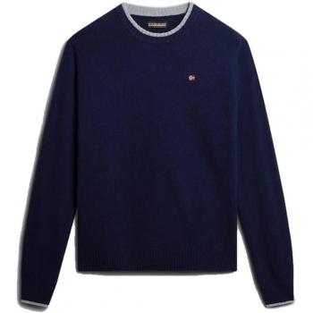 Napapijri Dain Men's Blue Crew Neck Sweater, Size 2XL, Embroidered with Contrast Details