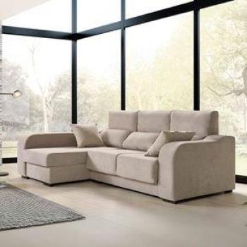 Sofá Chaiselongue Zafiro 3 Plazas Tela Antimanchas Derecha Color Beige con Arcón Frente Izquierdo 110x225x140 cm