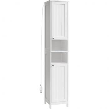 Armario de baño alto moderno con iluminación, almacenaje delgado, estantes ajustables, ideal para espacios pequeños, color blanco o gris