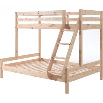 Cama Litera Vipack Martin de Pino Natural 90x200 cm y 140x200 cm con Somier Incluido, Dimensiones 208x167x156 cm