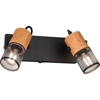 Aplique Industrial de Madera y Metal Negro Mate con 2 Luces Tosh