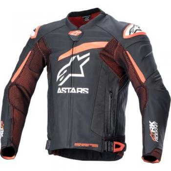 Alpinestars Chaqueta de Moto GP Plus R V4 Rideknit Negro-Rojo Flúor-Blanco, chaqueta de cuero perforada, color negro con detalles en rojo flúor y blanco, talla 54