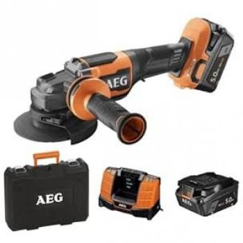 AEG Amoladora angular sin escobillas 18V 125mm, motor sin escobillas, velocidad en vacío 8.500rpm, incluye 2 baterías de 5,0 Ah y cargador