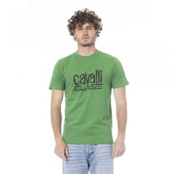 Cavalli Class Green Logo Print Cotton T-Shirt - XL