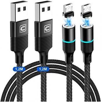CAFELE Cable Magnético Micro USB[1.2M+1.2M],Cargador Iman de Transferencia Datos Carga Rápida 3A,Cargador Magnético Android de Nailon para Samsung Galaxy S7/S6/J7/J5,Huawei,Xiaomi,Sony,Nokia