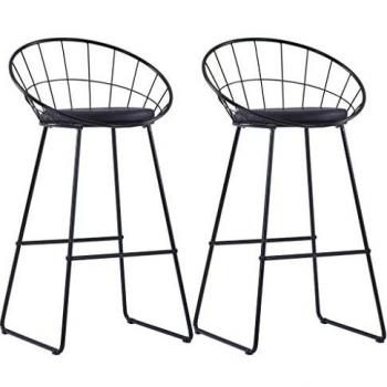 vidaXL 2x Sillas de Bar con Asientos de Cuero Sintético Acero Mobiliario Terraza Patio Jardín Diseño Sencillo Elegante Estables Duraderas Útiles Negro
