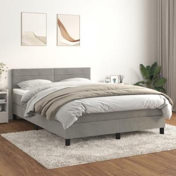 Cama box spring de muelles con colchón de terciopelo gris claro 140x200 cm