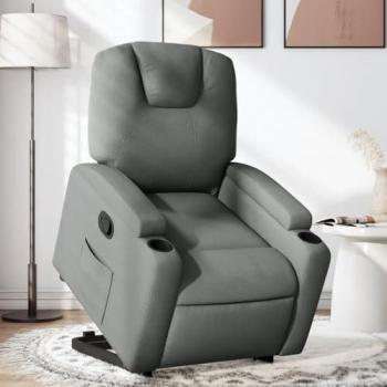 Sillón Reclinable Elevable de Tela Gris Oscuro con Respaldo y Reposabrazos, Silla de Relax para Ancianos, Asiento Ajustable