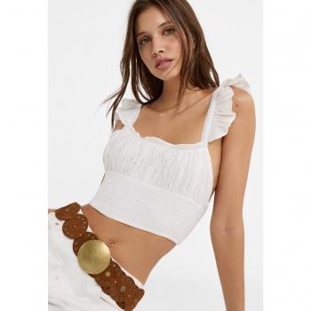 Embroidered White Strappy Short Top S