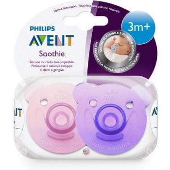 Philips Avent Soothie Shapes Chupetes para Niña de 3+ Meses, 100% Silicona, Rosa y Lila, Pack de 2 Unidades SCF194/05
