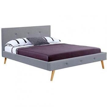 Cama doble escandinava Oslo 140 x 190 cm tejido gris claro con cabecero y somier