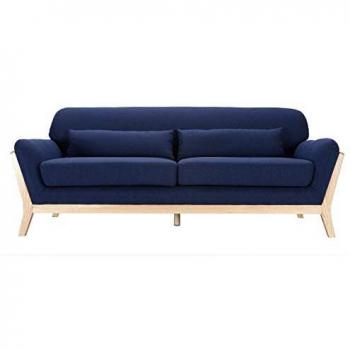 Sofá escandinavo 3 plazas azul marino patas madera Yoko