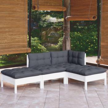 Conjunto de muebles de jardín 4 piezas con cojines de madera maciza de pino