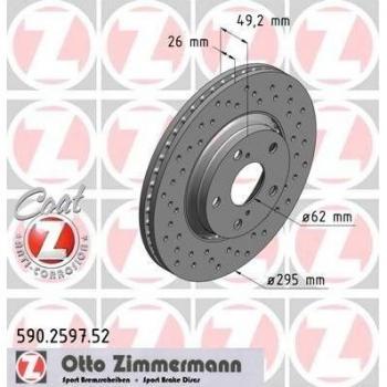 Disco de freno deportivo ventilado perforado ZIMMERMANN 590.2597.52 revestido