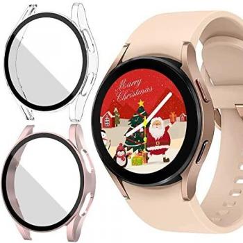 Jvchengxi [2 Piezas] Mate Funda para Samsung Galaxy Watch 4 44mm Protector de Pantalla, PC Duro Carcasa Protectora Antiarañazos Vidrio Templado Estuche para Galaxy Watch 4 44mm