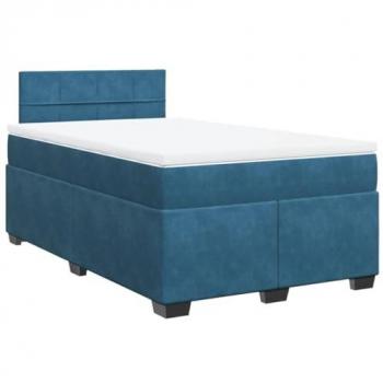 Cama box spring con colchón de terciopelo azul oscuro 120x200 cm