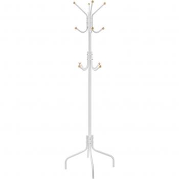 Perchero de pie metálico con 12 ganchos, diseño estable de 4 patas, ideal para abrigos, sombreros y bolsos, para entrada, dormitorio y oficina, disponible en negro, blanco o marrón, altura