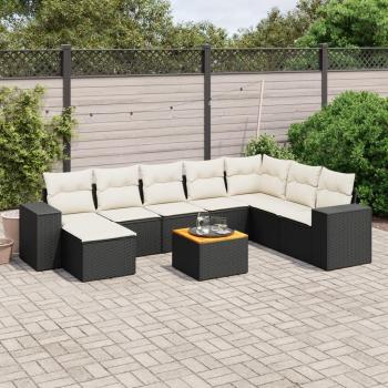 9-Piece Black Poly Rattan Garden Sofa Set with Cushions