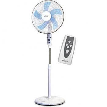 RF1450 Ventilador de Pie, 5 Helices, Mando a Distancia, 40cm de Diámetro, 3 Velocidades, Temporizador 7h30, Oscilación 90º Derecha/Izquierda, Altura Regulable, 50W, Blanco