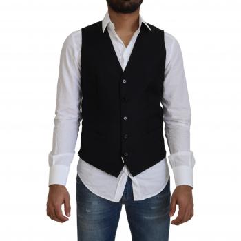 Dolce & Gabbana Black Wool Stretch Waistcoat Formal Vest - IT44 | XS