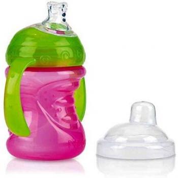 Taza Nuby No-Spill 240ml con asas para bebés a partir de 6 meses - Rosa
